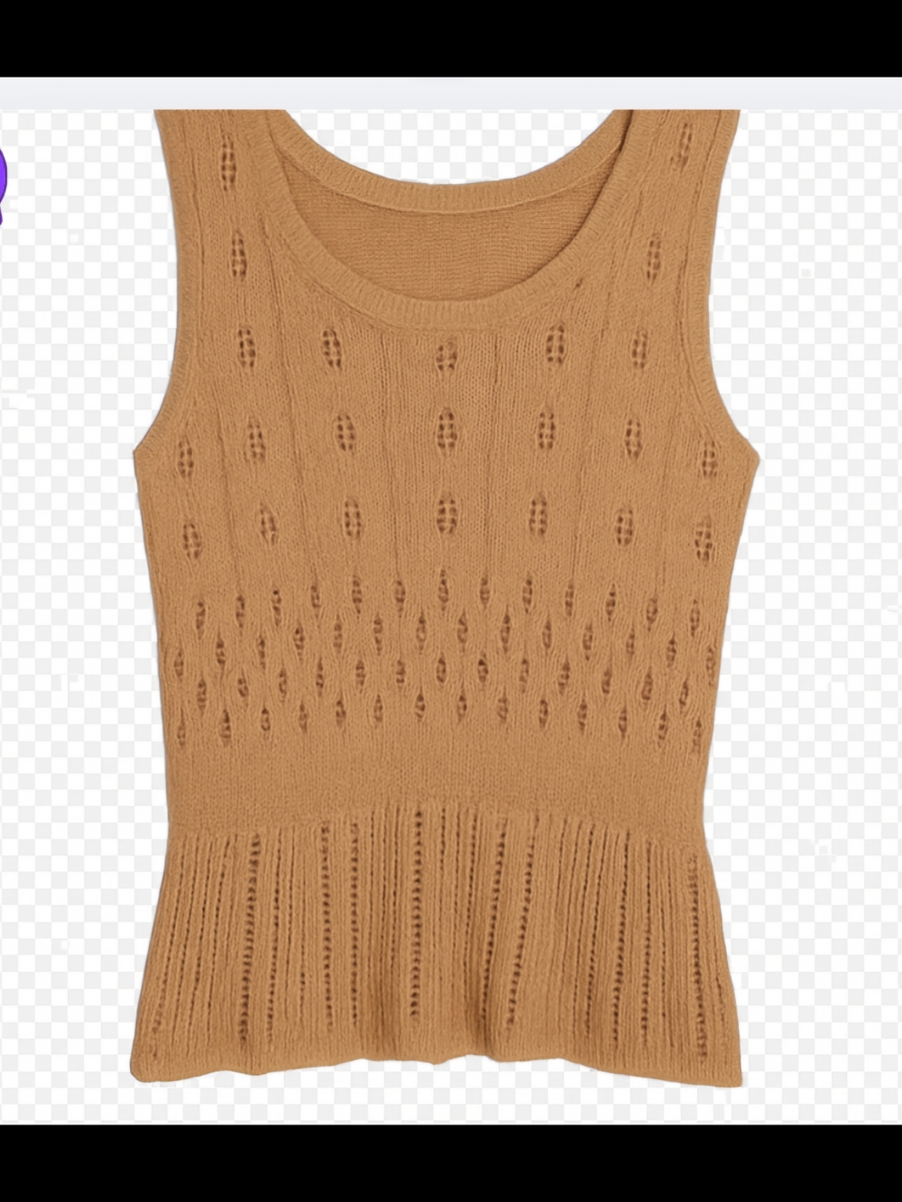 Olivia Lauren Tan Pointelle Peplum Sweater Vest - Small